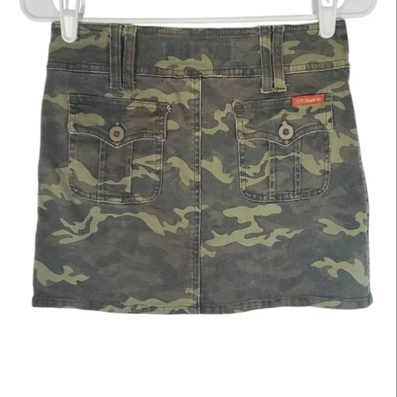 1431 * !It Jeans Camo Print Mini Skirt Green Brown Black Size 3/4 90s - Picture 2 of 8